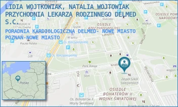 PORADNIA KARDIOLOGICZNA DELMED- NOWE MIASTO - LIDIA WOJTKOWIAK, NATALIA WOJTOWIAK PRZYCHODNIA LEKARZA RODZINNEGO DELMED S.C. - OS. B. II WOJNY ŚWIATOWEJ 29,  POZNAŃ-NOWE MIASTO